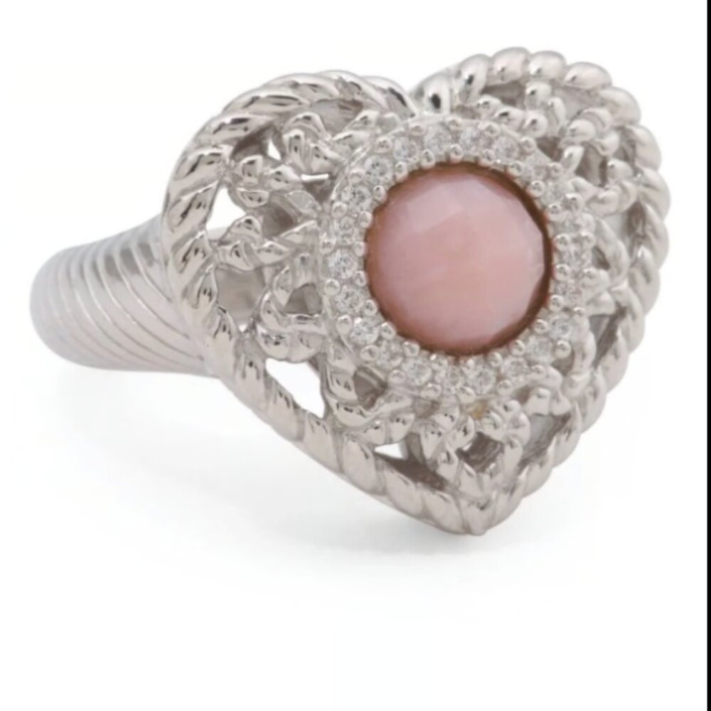 Judith Ripka Ring Heart Pink Opal NEW Size 6 or 8 NIB